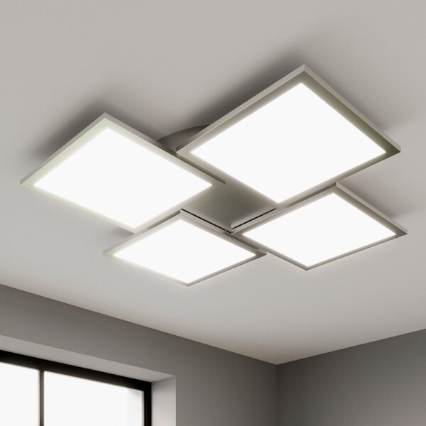 Lucande LED stropna svetilka Ilira, 4-svetlobna, srebrna, CCT, z možnostjo, zatemnjen, Kovinska, Kuhinja, Aluminij, Sodobni