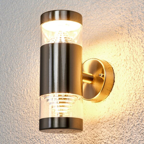 Lindby LED zunanja stenska svetilka Lanea, 21 cm, nerjaveče jeklo, IP44, Kovinska, Nerjaveče jeklo, Sodobni