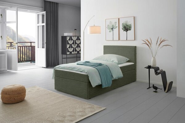 POSTELJA Z VZMETNICO 100 cm x 200 cm , les, tekstil zelena