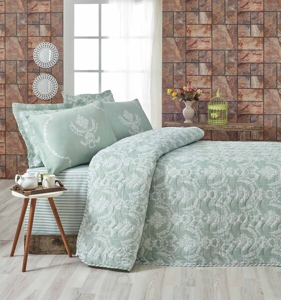Zelen prešit komplet pregrinjala in prevleke za vzglavnik 200x220 cm Pure – Mijolnir