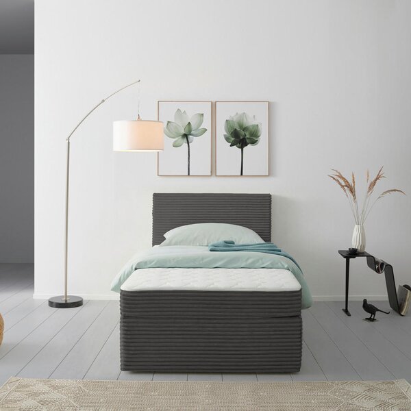 POSTELJA Z VZMETNICO 100 cm x 200 cm , les, tekstil siva