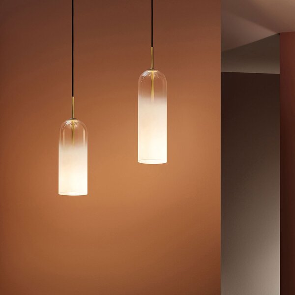 LEDS-C4 Obesek Glam, belo steklo, višina 31 cm, zatemnjen, Bela, Dnevna soba / jedilnica, Steklo, Sodobni