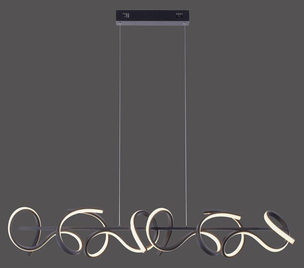 JUST LIGHT. GmbH Obesek Curls LED, črna barva, kovina, dolžina 99 cm, možnost zatemnitve, zatemnjen, Črna, Dnevna soba / jedilnica, Kovina, Sodobni