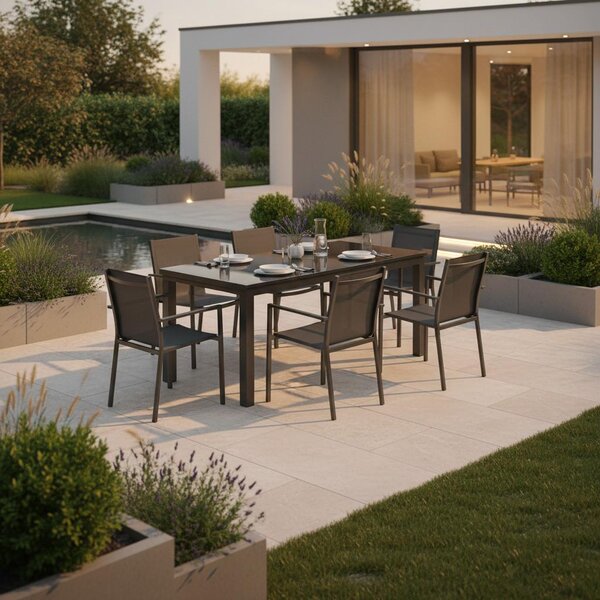 Gardenson Raztegljiva Vrtna Miza Ambia, Steklo, Aluminij, 80-120x70