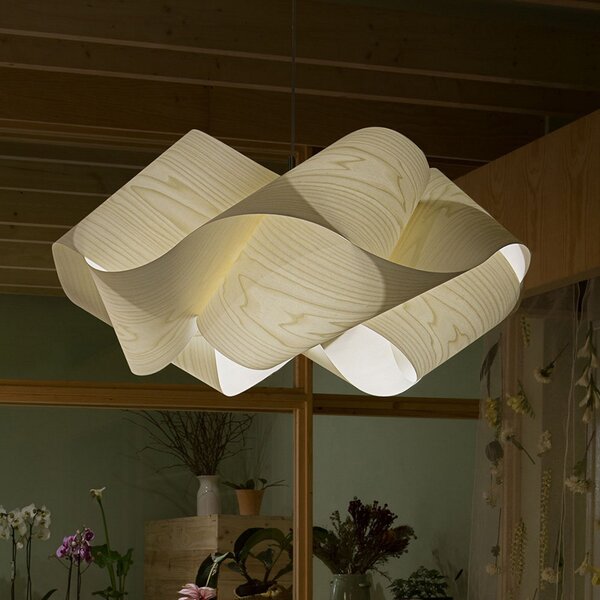 LZF LAMPS Obesek Swirl, črn kabel Ø 54cm slonokoščena kost, zatemnjen, Les, Dnevna soba / jedilnica, Les, Dizajn
