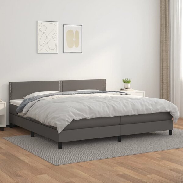 VidaXL Box spring postelja z vzmetnico siva 200x200 cm umetno usnje