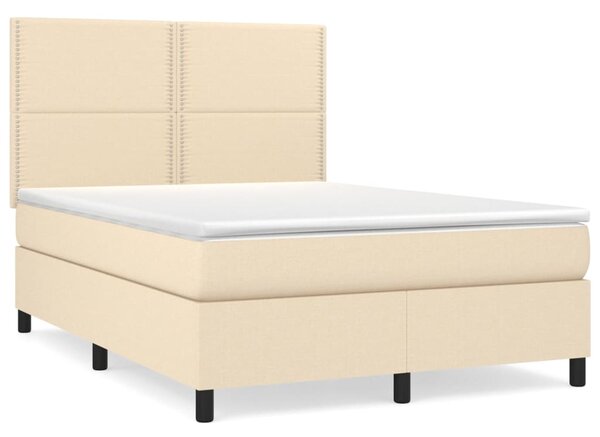 VidaXL Box spring postelja z vzmetnico krem 140x200 cm blago