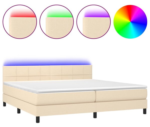 VidaXL Box spring postelja z vzmetnico LED krem 200x200 cm blago