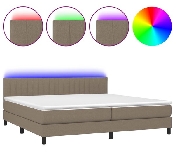 VidaXL Box spring postelja z vzmetnico LED taupe 200x200 cm blago