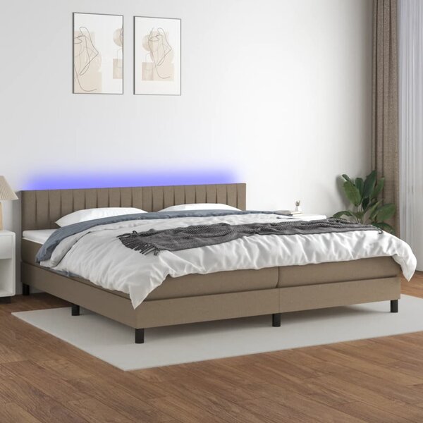 VidaXL Box spring postelja z vzmetnico LED taupe 200x200 cm blago