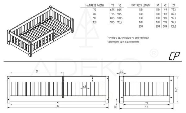 Otroška postelja z dodatnim ležiščem s prostorom za shranjevanje z letvenim dnom 90x200 cm v naravni barvi CP – Adeko