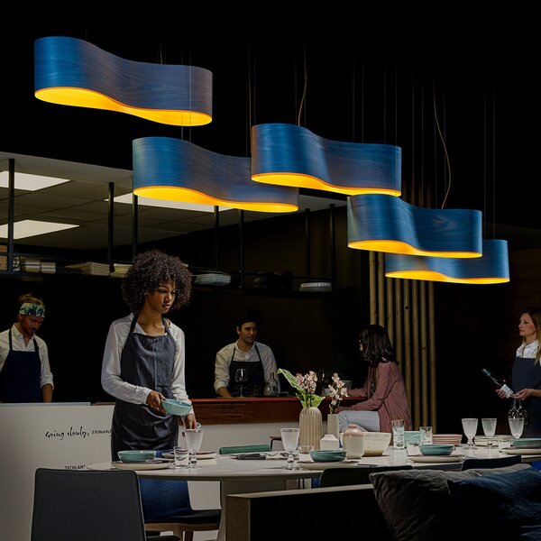 LZF LAMPS New Wave viseča luč, modra/rumena, zatemnjen, Modra, Dnevna soba / jedilnica, Les, Dizajn