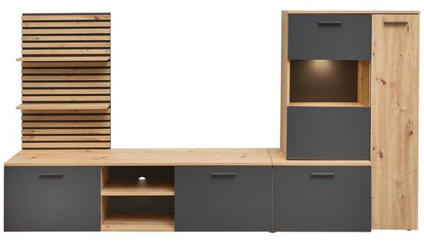MID.YOU Dnevni Regal Heathrow, Barva Hrasta, Antracit