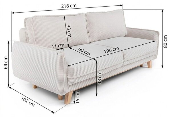 Bež raztegljiva sedežna garnitura iz rebrastega žameta 218 cm Tori – Bonami Selection