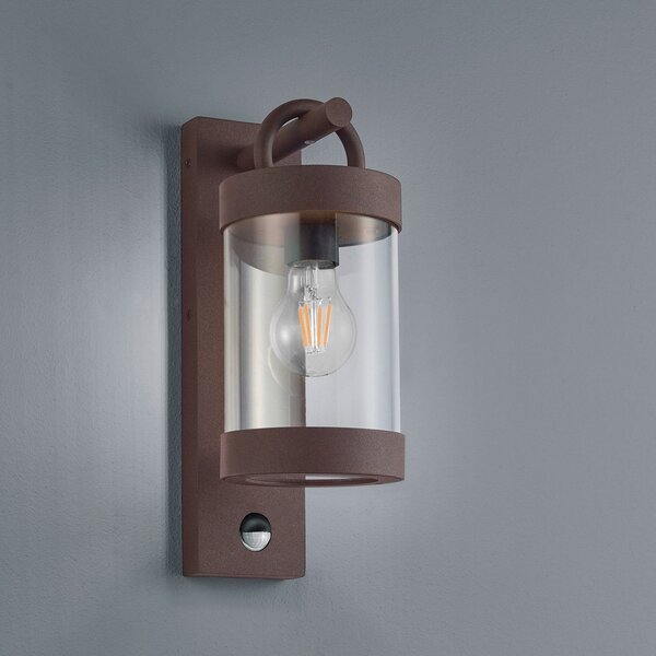 Trio Lighting Zunanja stenska svetilka Sambesi, senzor gibanja, rja, Rjava / rjasta, Aluminij, Sodobni, Svetilka