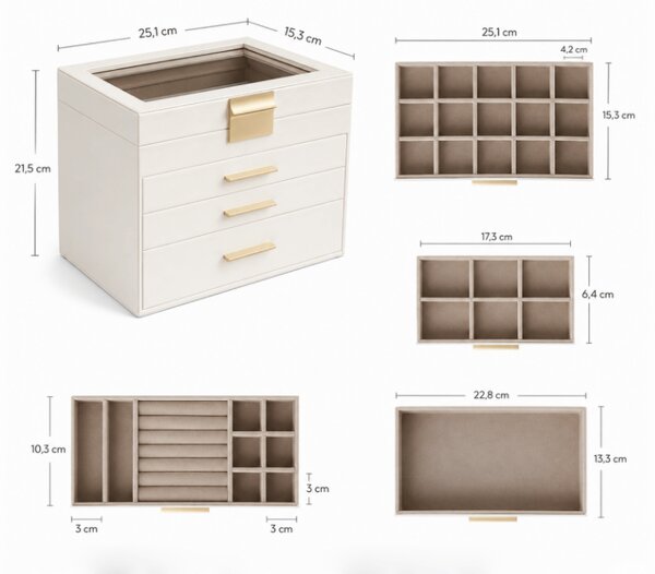 Škatla za nakit ELEGANT CASE 25,1x21,5x15,3 cm iz eko usnja, bež