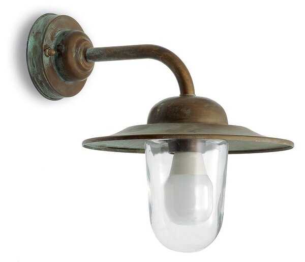 Moretti Luce Zunanja stenska svetilka Casale, medenina, steklo, IP44, projekcija 30 cm, zatemnjen, Bronasta / starinska medenina, Kovina, Antični