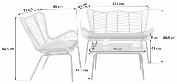 Acamp Lounge Garnitura Korfu, 4-Delni Set, Temno Siva