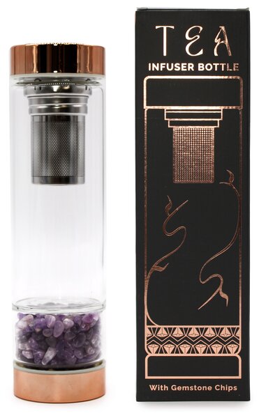Steklenička za čaj s kristali – Ametist, 500 ml - Amethyst, Glass, Metal - Rojstni dan - Dan žena - Za 30 let