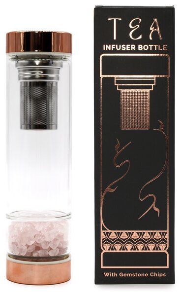 Steklenička za čaj s kristali – Roževec, 500 ml - Rock Quartz, Glass, Metal - Rojstni dan - Za 30 let - Dan žena