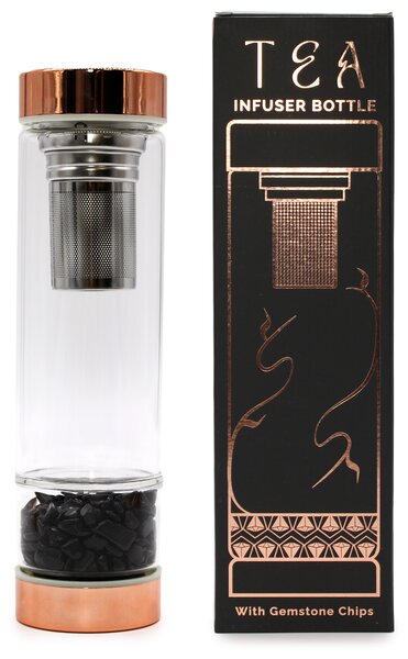 Steklenička za čaj s kristali – Črni oniks, 500 ml - Onyx, Glass, Metal - Rojstni dan - Za 30 let - Dan žena
