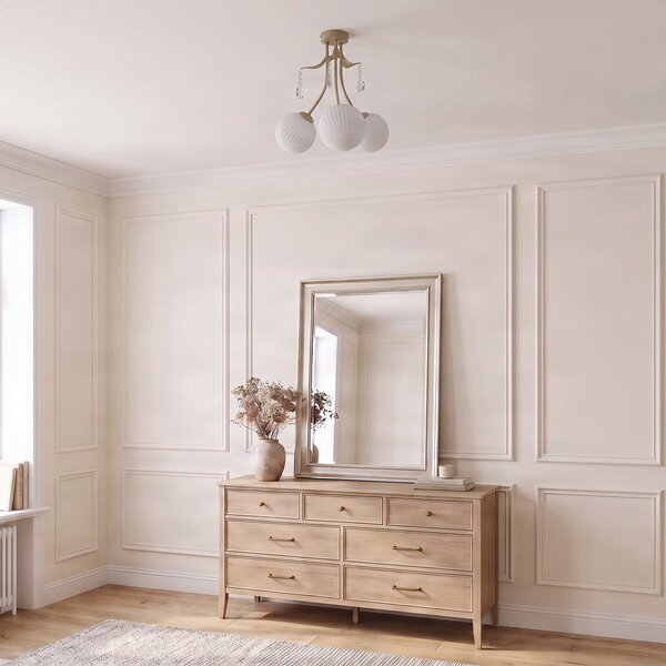 Milagro Lighting Stropna svetilka Celeste, siva-rjava, Ø 40 cm, kovina, 3-žarilna, zatemnjen, Zlata / medeninasta, Dnevna soba / jedilnica, Kovina