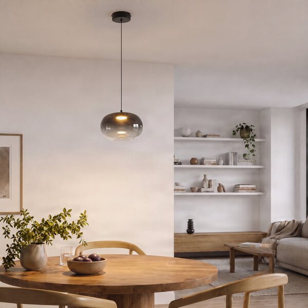 Milagro Lighting LED-visoka svetilka Vaso, dimno siva, Ø 18 cm, steklo, Siva, Dnevna soba / jedilnica, Steklo, Sodobni