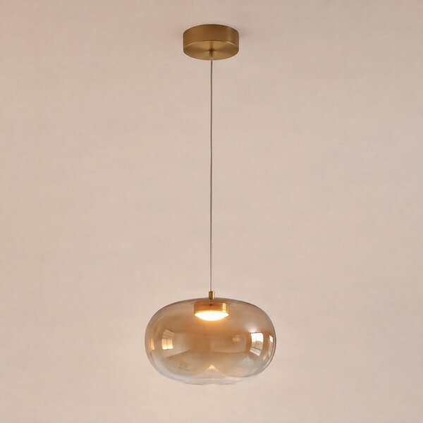 Milagro Lighting LED-visoka svetilka Vaso, jantarne barve, Ø 18 cm, steklo, Bež, Dnevna soba / jedilnica, Steklo, Sodobni