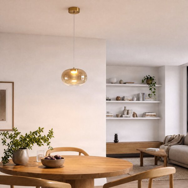 Milagro Lighting LED-visoka svetilka Vaso, jantarne barve, Ø 18 cm, steklo, Bež, Dnevna soba / jedilnica, Steklo, Sodobni