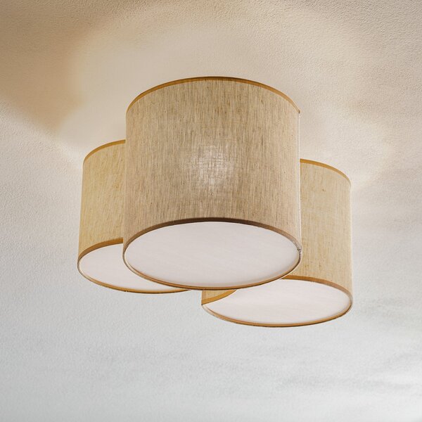 TK Lighting Stropna svetilka Mona Nature, 3-delna, naravni lan, zatemnjen, Dnevna soba / jedilnica, Tkanine / tekstil, Sodobni