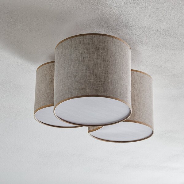 TK Lighting Stropna svetilka Mona Nature, 3-delna, naravni lan, zatemnjen, Dnevna soba / jedilnica, Tkanine / tekstil, Sodobni