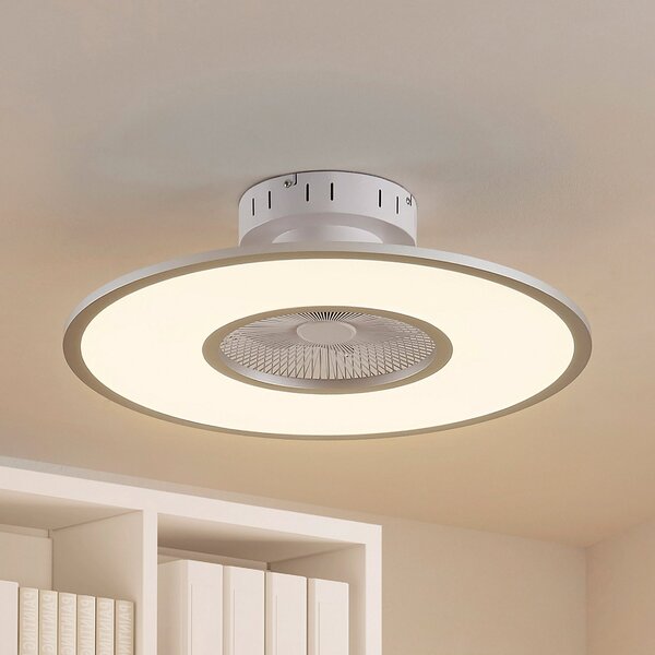 Lindby LED stropni ventilator Romea, okrogel, DC, tih, 60 cm, zatemnjen, Siva, Dnevna soba / jedilnica, Plastika, Sodobni