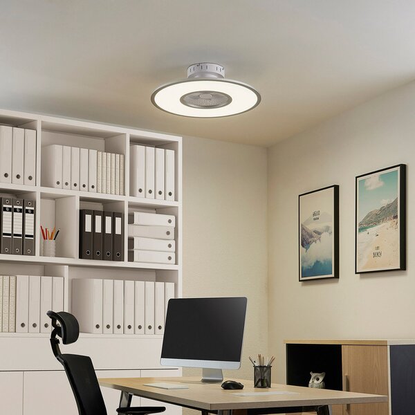 Lindby LED stropni ventilator Romea, okrogel, DC, tih, 60 cm, zatemnjen, Siva, Dnevna soba / jedilnica, Plastika, Sodobni