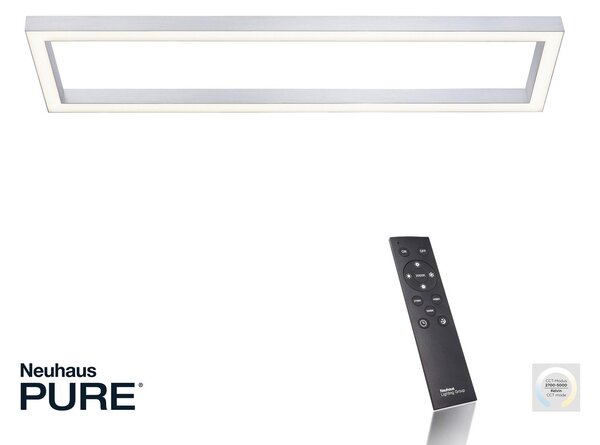PURE Stropna svetilka LED Lines, 110 x 30 cm, srebrna, CCT, daljinski, zatemnjen, Siva, Dnevna soba / jedilnica, Kovina, Sodobni