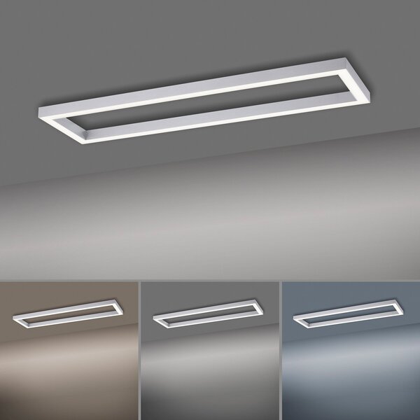 PURE Stropna svetilka LED Lines, 110 x 30 cm, srebrna, CCT, daljinski, zatemnjen, Siva, Dnevna soba / jedilnica, Kovina, Sodobni