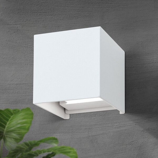 ORION LED zunanja stenska svetilka Cube, bela, kovina, 10 cm, navzgor/navzdol, Bela, Kovina, Sodobni, Stenska vtičnica zgoraj / spodaj