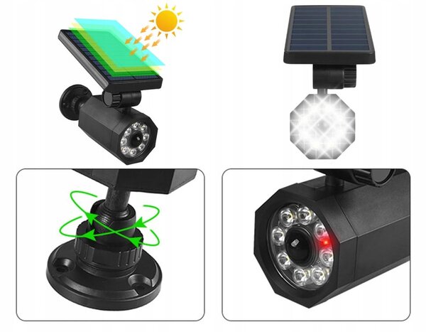 Solarna LED lažna kamera in svetilka s senzorjem gibanja in mraka