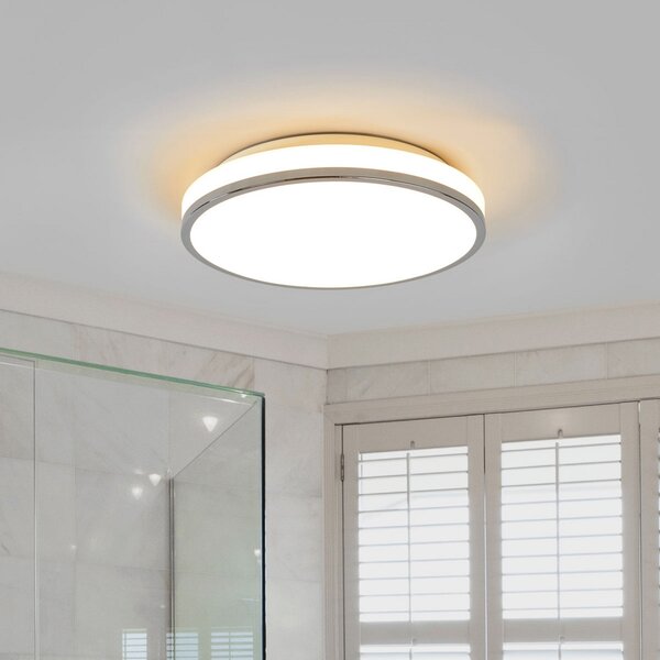 Lindby LED stropna svetilka Lyss, Ø 34 cm, krom barva, IP44, Bela, Kopalnica, Steklo, Sodobni