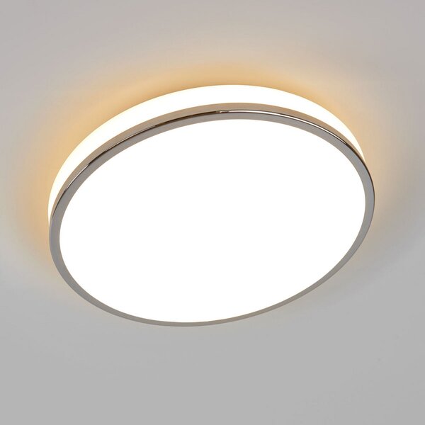 Lindby LED stropna svetilka Lyss, Ø 34 cm, krom barva, IP44, Bela, Kopalnica, Steklo, Sodobni
