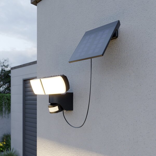 Arcchio Lissano LED-solarni stenski žaromet z senzorjem, Črna, Plastika, Sodobni