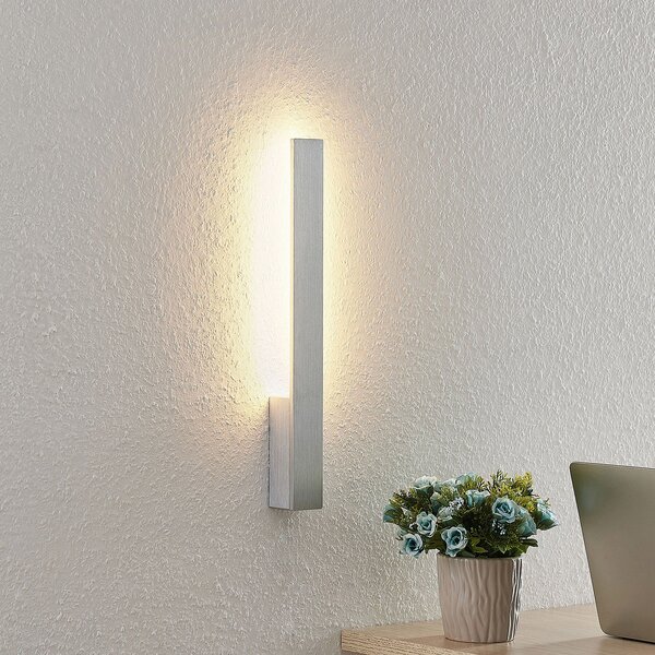 Arcchio LED stenska svetilka Ivano, višina 43 cm, brušeni aluminij, Kovinska, Hodnik, Aluminij, Sodobni