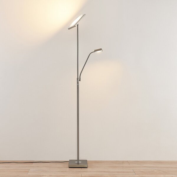 Lindby LED-stojna svetilka Sumani, kvadratna, nikl, višina 180 cm, zatemnjen, Siva, Dnevna soba / jedilnica, Kovina, Sodobni, Svetilka za branje