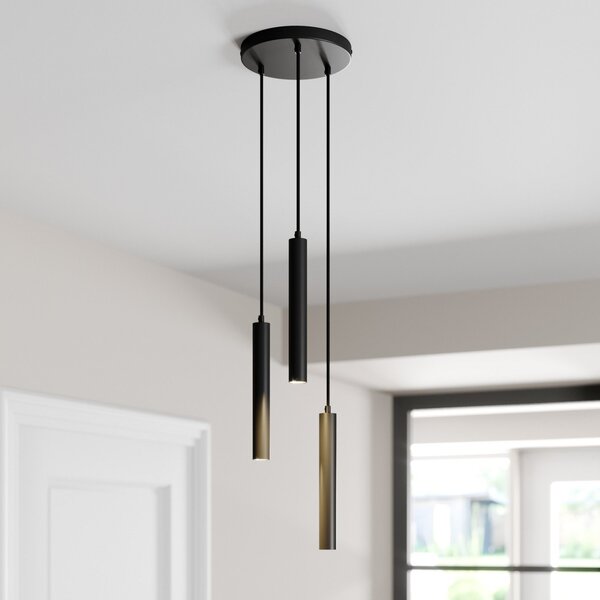 Arcchio LED viseče svetilo Franka, 3-svetlobno, Ø 24 cm, črno, Črna, Dnevna soba / jedilnica, Kovina, Sodobni