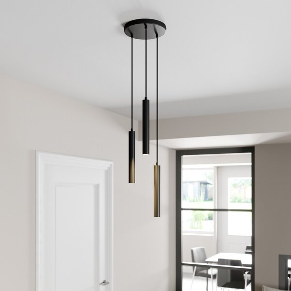 Arcchio LED viseče svetilo Franka, 3-svetlobno, Ø 24 cm, črno, Črna, Dnevna soba / jedilnica, Kovina, Sodobni