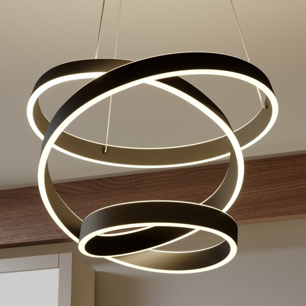 Lindby LED viseča svetilka Olada, črna, kovina, Ø 51cm, Črna, Dnevna soba / jedilnica, Kovina, Sodobni