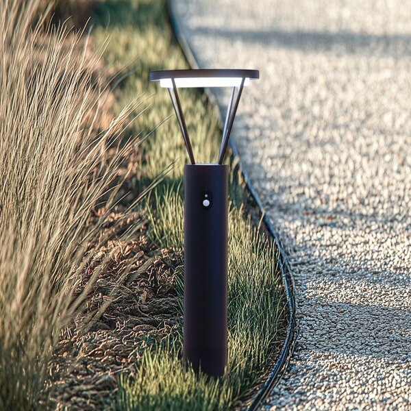 Lucande LED solarna valovna svetilka Elario, 80 cm, CCT, senzor, Črna, Aluminij, Sodobni