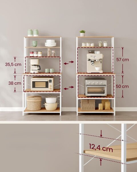 Kuhinjski regal LORANO 167x80 cm, bela / dekor hrast