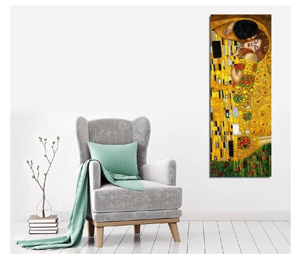 Stenska reprodukcija na platnu Gustav Klimt The Kiss, 30 x 80 cm