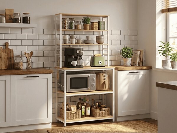 Kuhinjski regal LORANO 167x80 cm, bela / dekor hrast