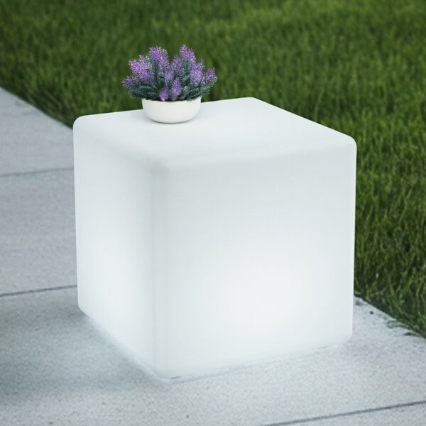 Lindby Akku-LED-Außenleuchte Cubara, RGB, Würfel, Kunststoff, zatemnjen, Bela, Plastika, Sodobni